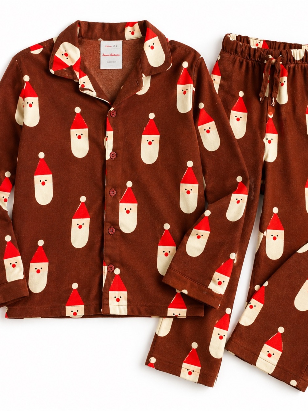 Hanna Andersson Santa Pajama Set Kids Size 8 130cm Brown Christmas